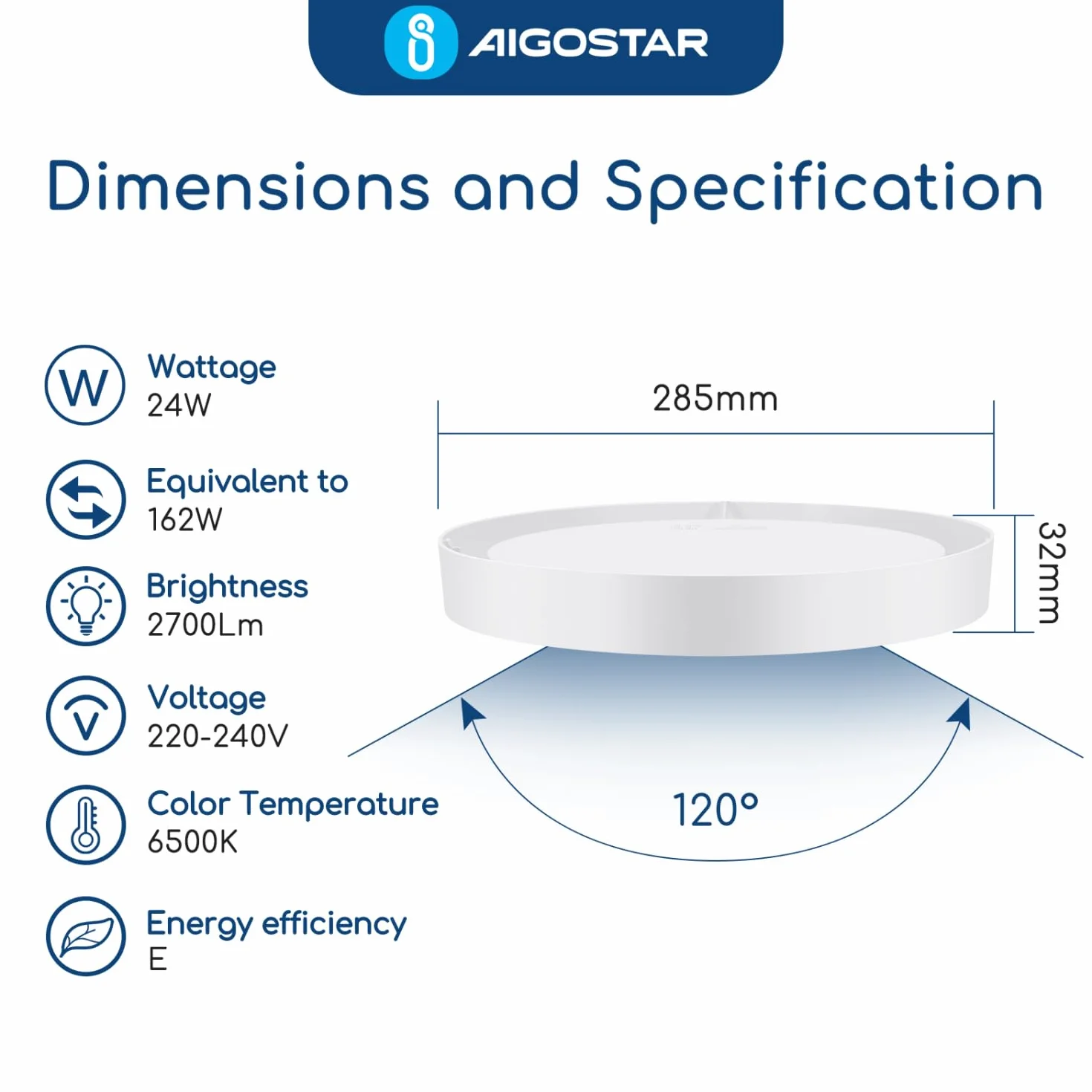 Aigostar Plafoniera LED Soffitto Moderna, 24W Equivalente a 162W, Ø28.5cm,2700LM alta luminosità, Lampada da Soffitto LED 6500K Luce bianca fredda,per Soggiorno, Camera da Letto, Cucina, Balcone
