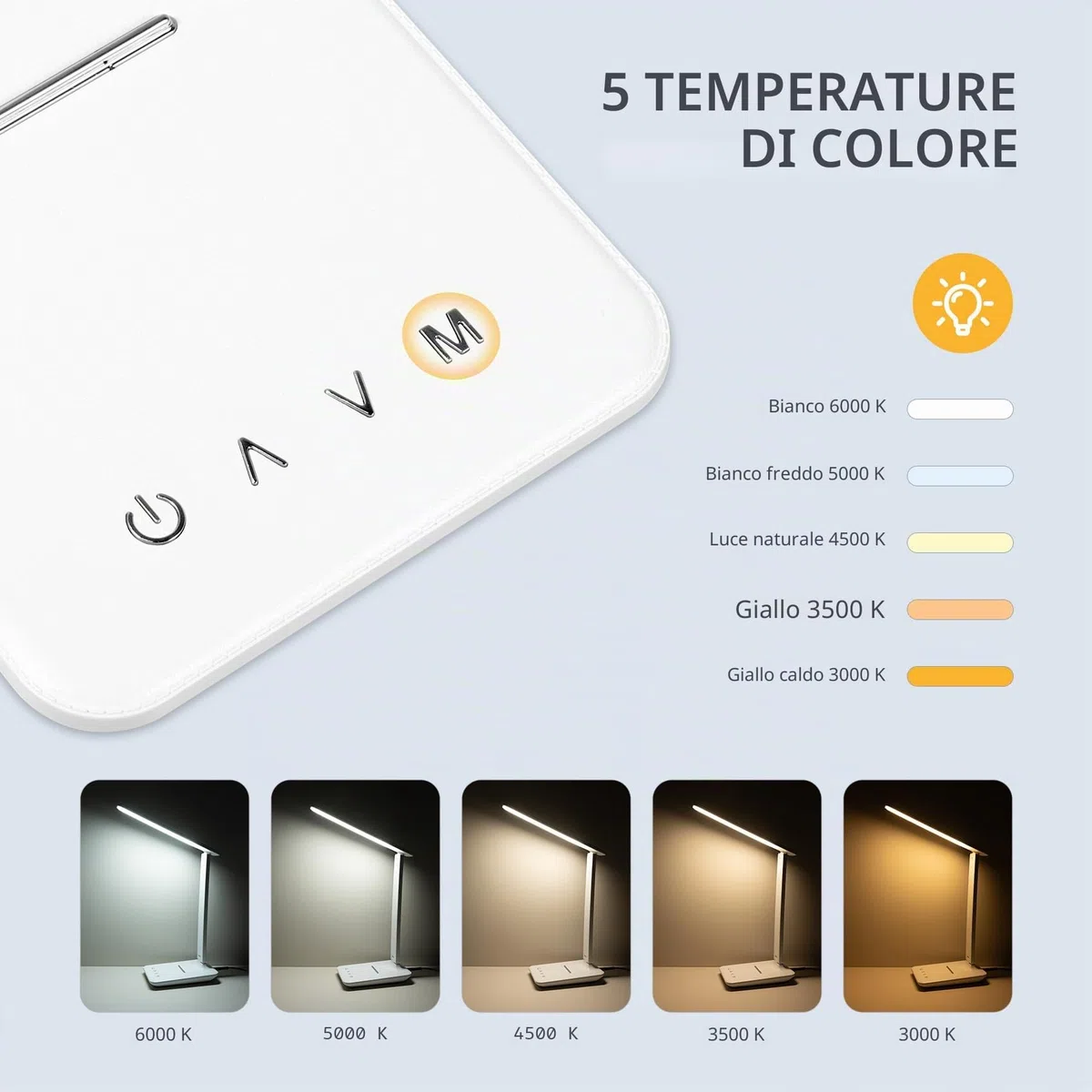 Carehabi Lampada da scrivania a LED, dimmerabile, lampada da tavolo a LED con 5 colori e 5 livelli di luminosità, lampada da lettura con porta di ricarica USB, controllo touch per bambini, camera da