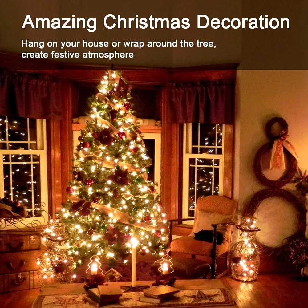 Catena di Luci Natale Esterno, BrizLabs 10M 100 LED Natale Decorazioni Stringa Fata Luce Impermeabile Catena Luminosa con 8 Modalità per Feste Albero di Natale Interno Giardino Eventi (Bianco Caldo)