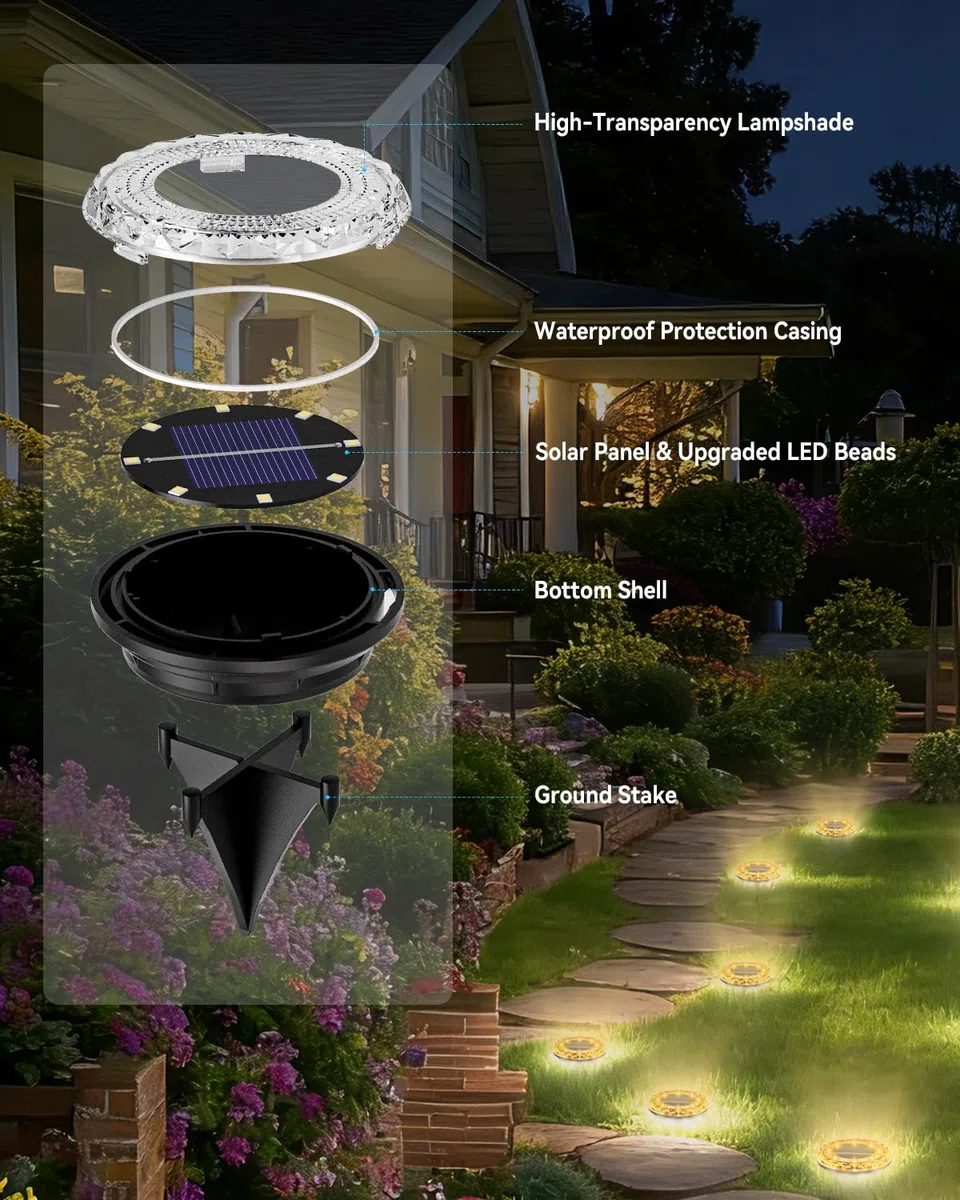 12 pezzi Luci Solari da Giardino, 8 LED Luci Solari da Incasso per Esterni Bianco Caldo 3000K, Lampade Solari da Terra IP65 Impermeabili, Luci Solari Esterno per Prato, Vialetto, Cortile