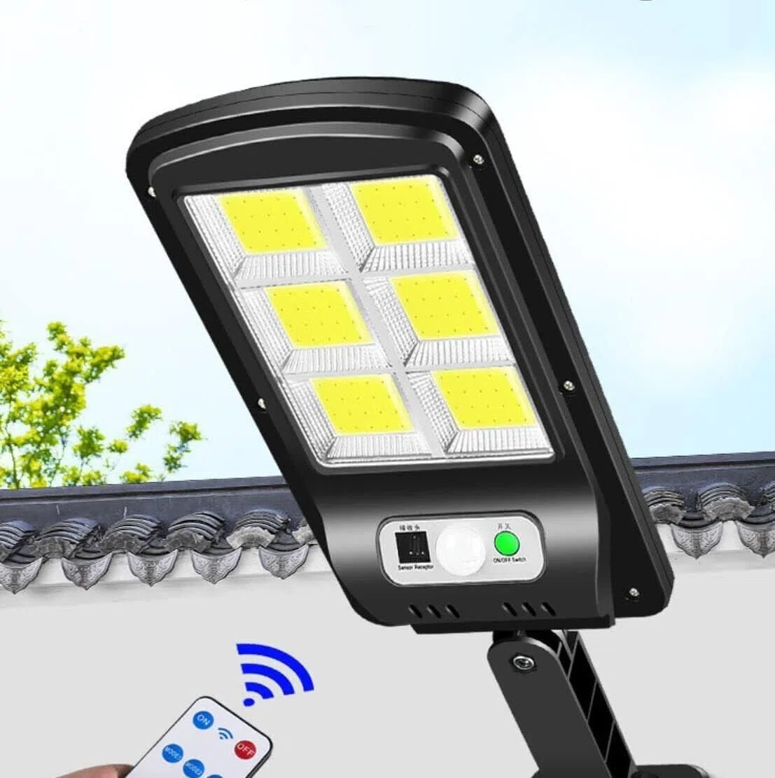 2xpezzi Faretto lampione solare 120 led cob da esterno sensore di movimento ip65 con telecomando