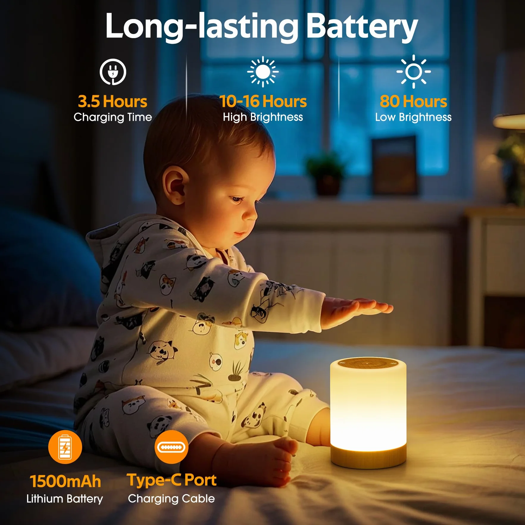 Lampada da Comodino Senza Fili Touch Dimmerabile, 5 Modalità 256 RGB e Blanco Cálido Luce Notturna Bambini Neonato, Lampade da Tavolo Ricaricabili USB con Timer, LED Lampada Camera da Letto