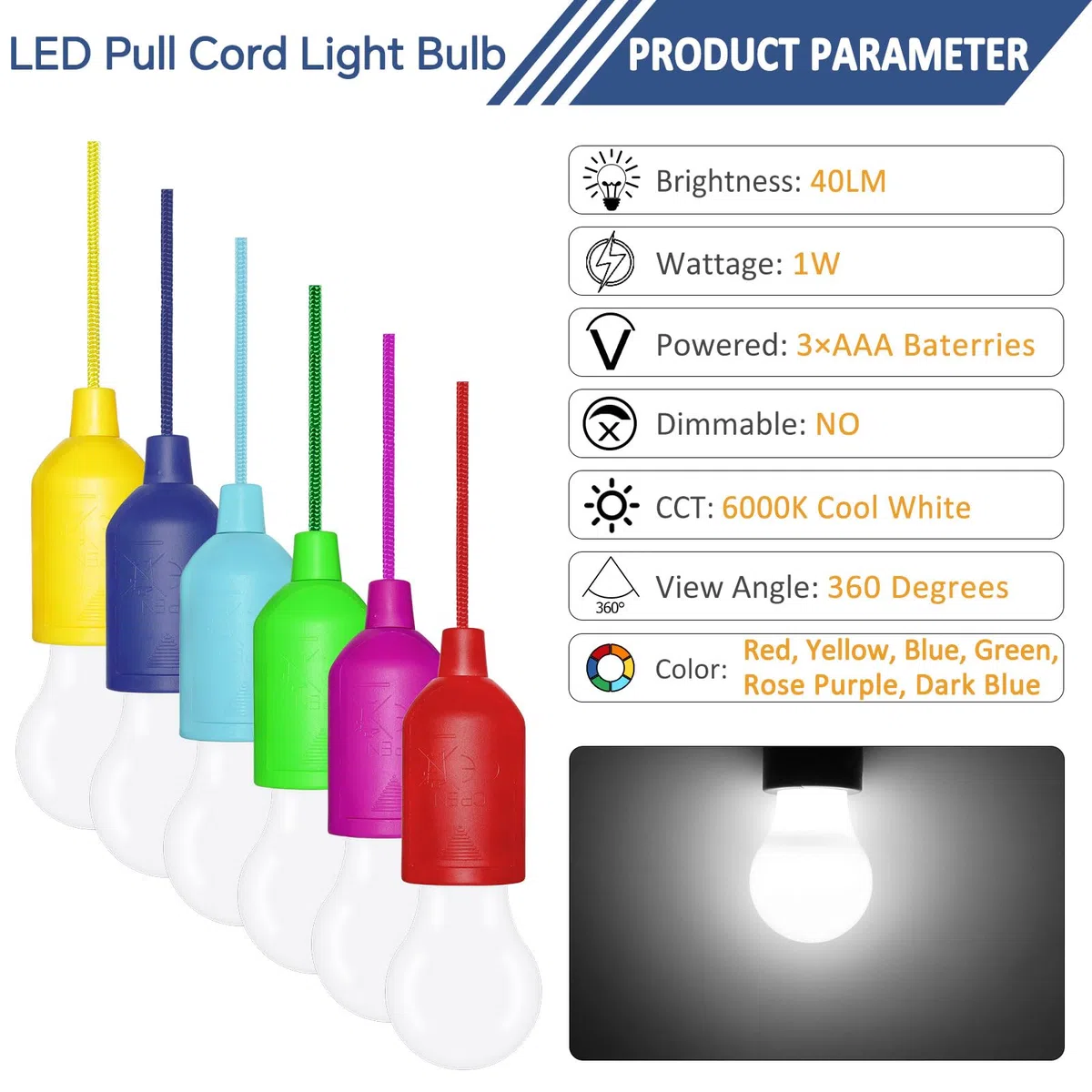 6 Pezzi Lampadina LED Portatile, Lampade LED Campeggio, Lampadina a Batteria con Accensione a Strappo, per Giardino, Campeggio, Festa, Guardaroba, Feste e Emergenza(Bianco Freddo)