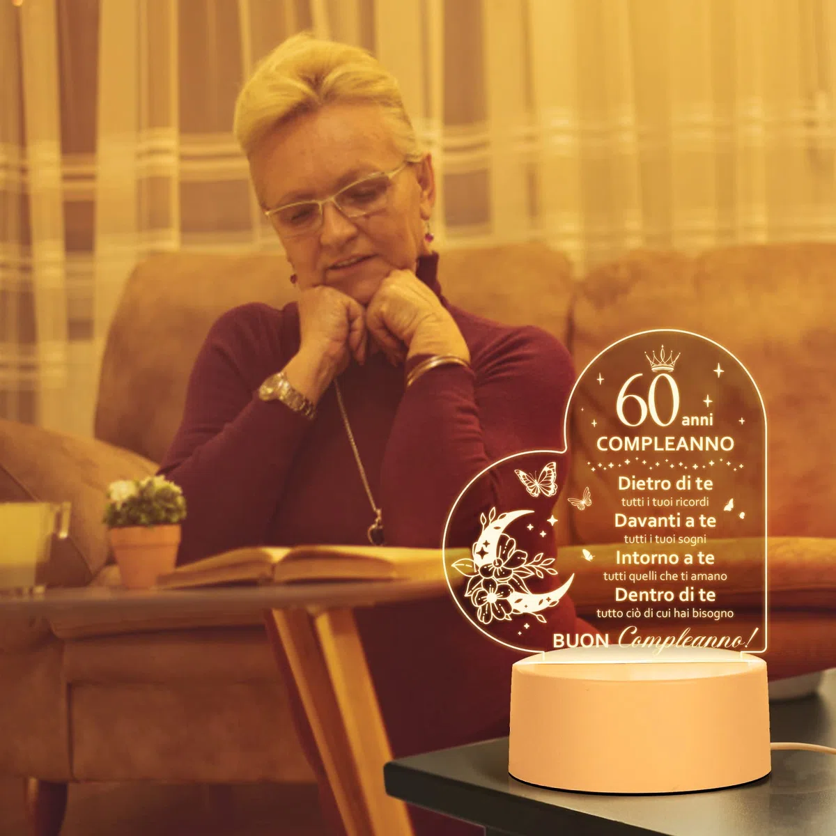 Regalo 60 Anni Compleanno Donna Uomo 1965 - Luce Notturna per Mama, Papa, Nonna, Sorella, Amica - Idee Regali Uomo 60 Anni, Regalo per i 6 0 Anni Donna, per Camera da Letto, Studio, Testa di Letto