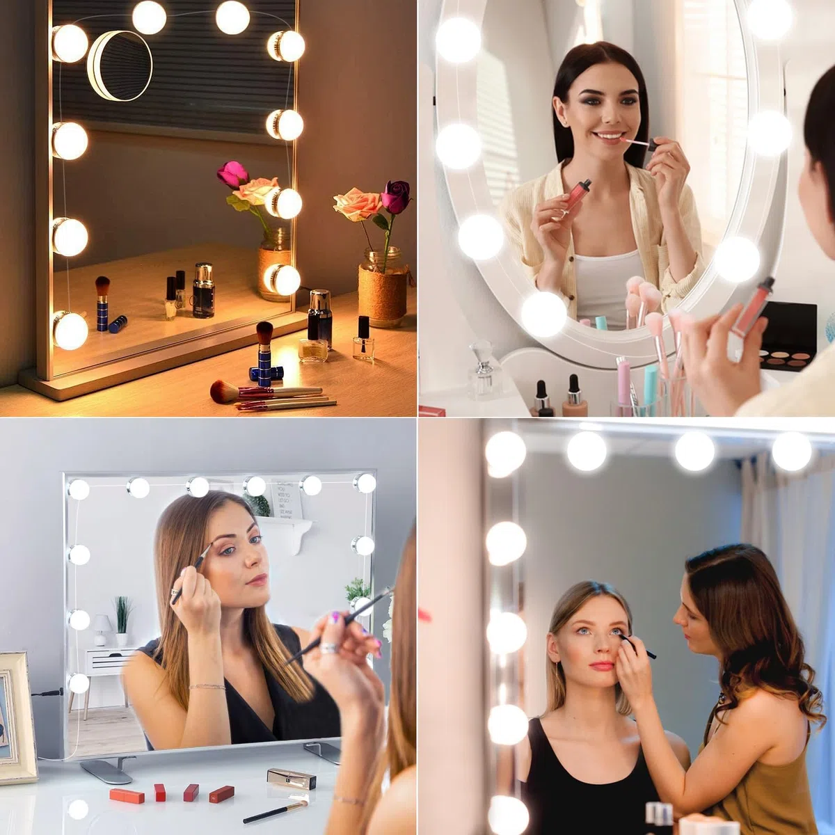 NVIYAM Luci Specchio da Trucco 10 LED Hollywood 3 Modalità Colore USB per Cosmetica e Bagno