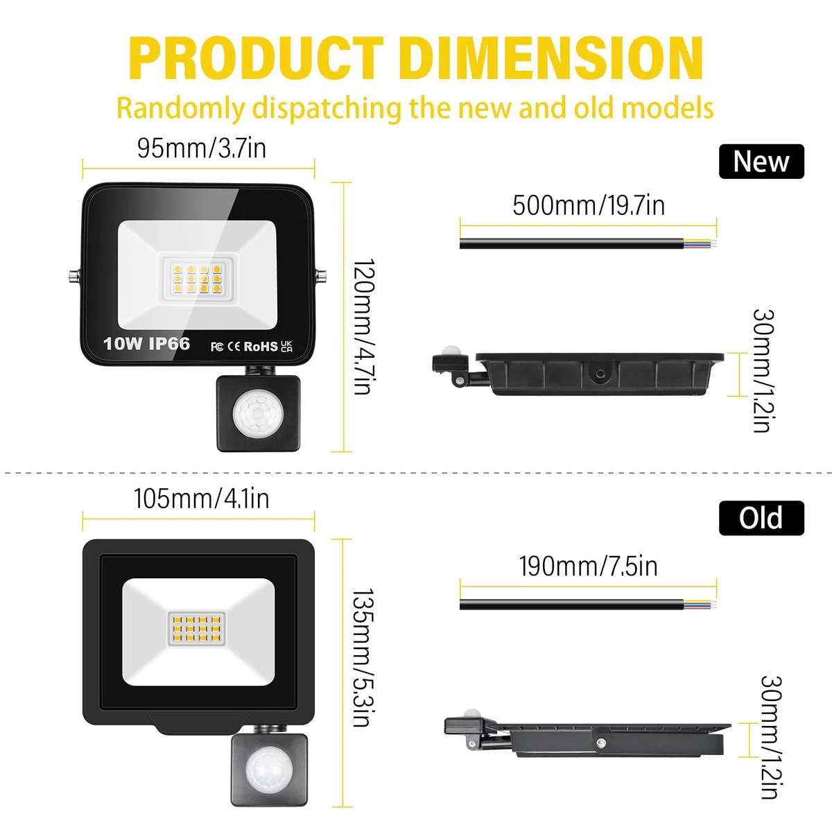 RIGIDON 2x 10W Faretto con Sensore di Movimento, 1000 LM 3000K Bianco Caldo Proiettori Faretto LED da Esterno, Fari di Sicurezza, Luci Esterno Per Giardino, Garage, Strada, Patio, Terrazza, Cortile