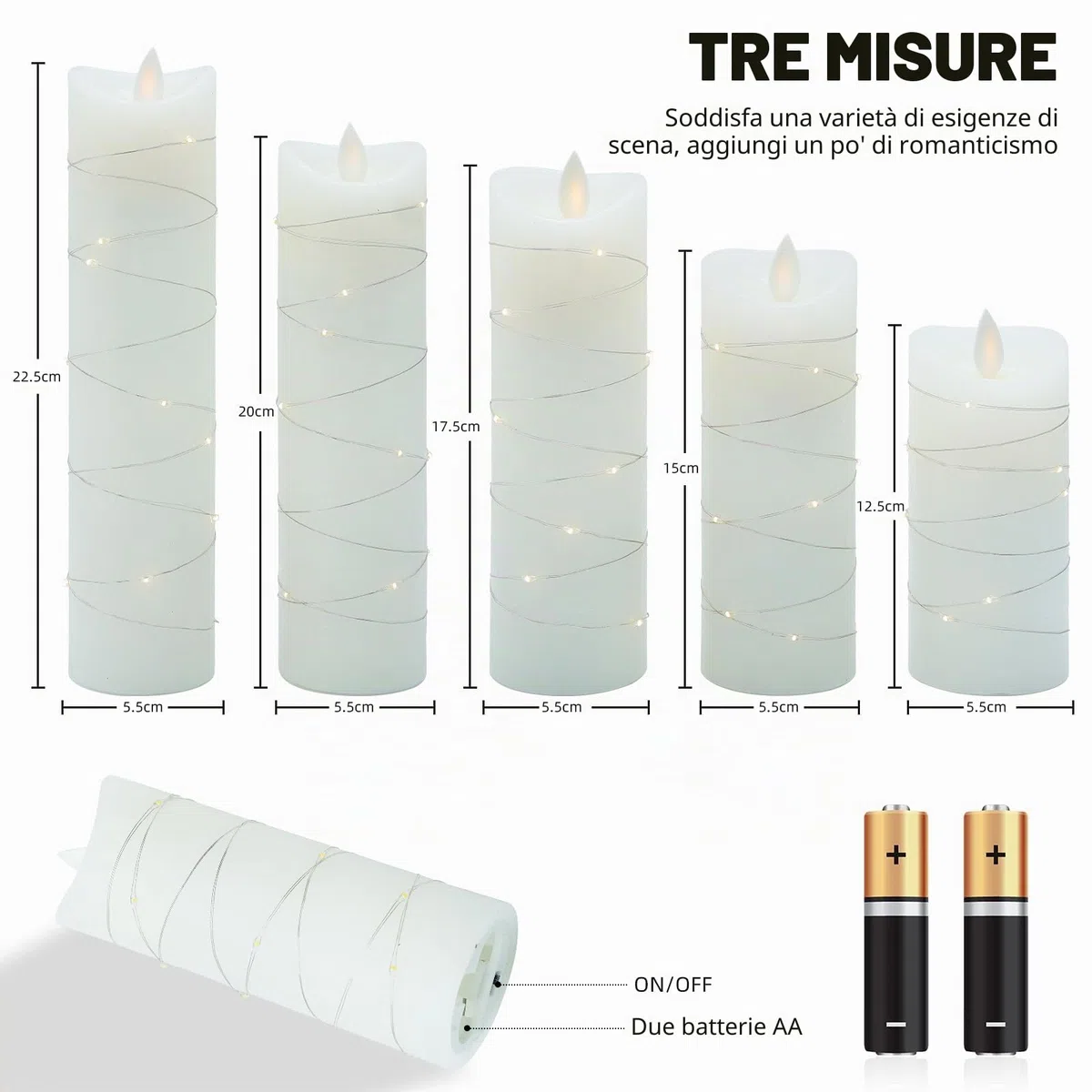 CCLIFE velas elettriche e LED in vera cera con telecomando, funzione timer, paraffina, funzionamento a batteria,Bianco 5 pezzi