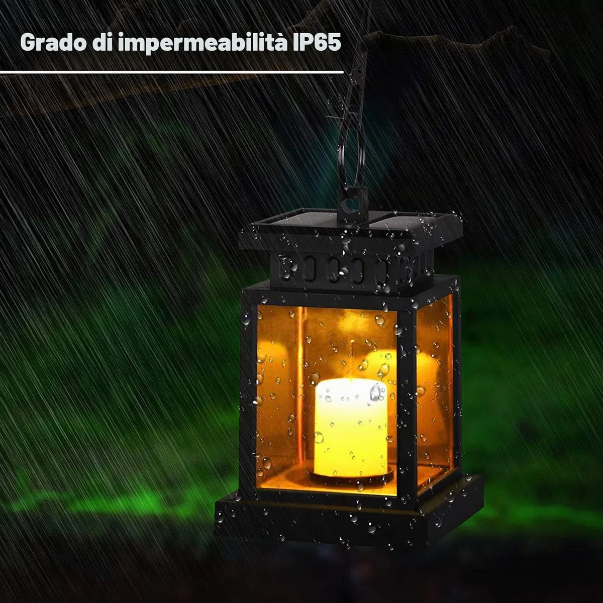 2 lanterne solari per esterni con candela a LED, lanterna solare a LED, lampada solare per esterni, effetto tremolante, lanterna a LED solare con candele, lampada decorativa per giardino, terrazza