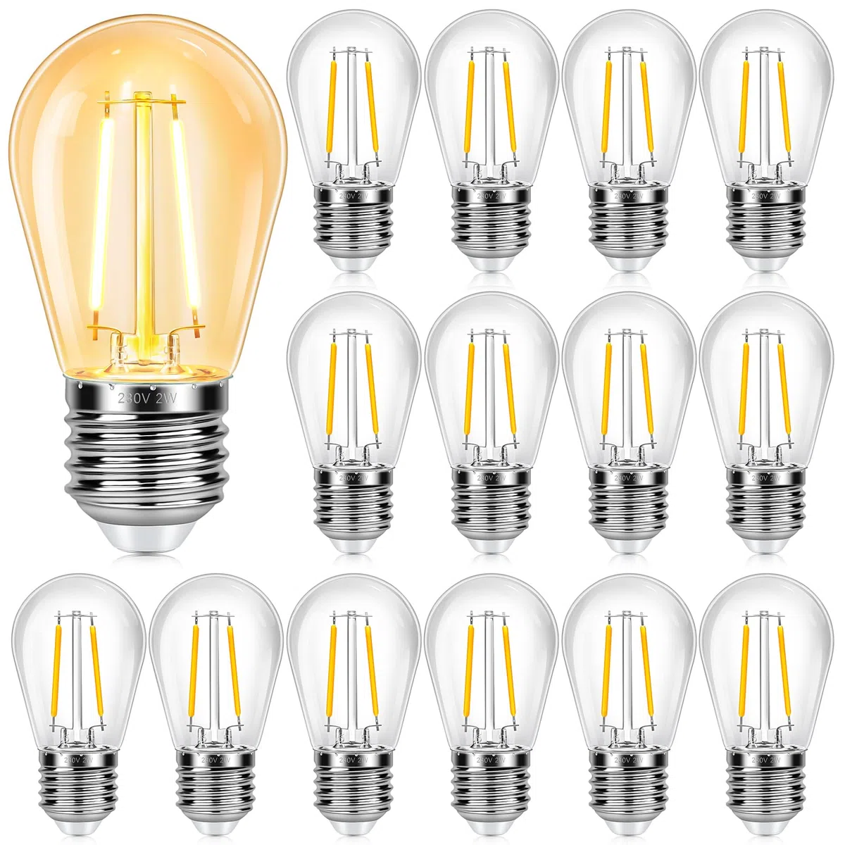 15 Pezzi Lampadine di Ricambio S14 E27 LED 2W, Equivalente Incandescenza 20W, Bianca Calda 2700K, 160LM, Impermeabili IP44, Non Dimmerabile, per Stringa Luminose Illuminazione Interna ed Esterna