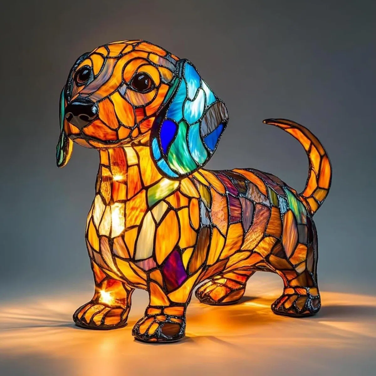 Lampada a forma di bassotto Luce notturna in resina realizzata a mano con luce calda, decorazione da scrivania e comodino a tema animale per gli amanti dei cani, illuminazione artistica a tema canino(