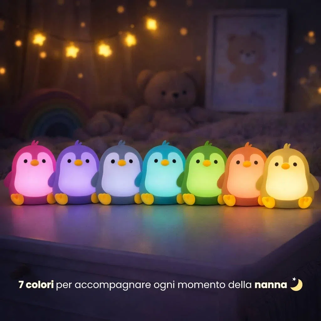 Lampada in silicone feel at home, Pinguino, Luci rgb, 7 diverse colorazioni, Pack personalizzato, Bambini e adulti, Idea regalo