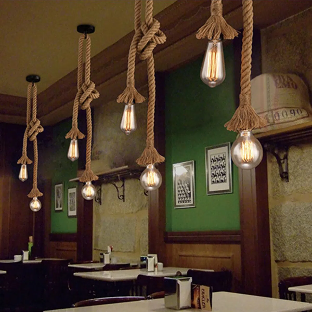 2 Teste Lampada Corda E27 Lampada a Sospensione Industriale Fai Da Te lampadario corda da soffitto per sala da pranzo sala bar caffetteria lampadario a sospensione-lunghezza 100cm+100cm