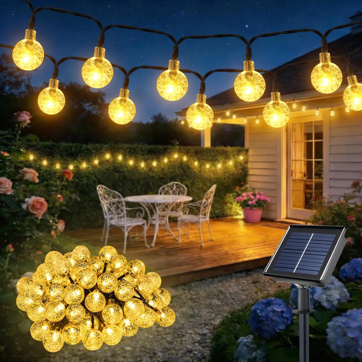 HeiPard Catena Luminosa Esterno Solare 11m 60 LEDs, Luci Solari da Giardino con 8 Modalità e Memoria, IP65 Impermeabile, Lucine da Energia Solare Decorative per Terrazzo Balcone Gazebo Festa