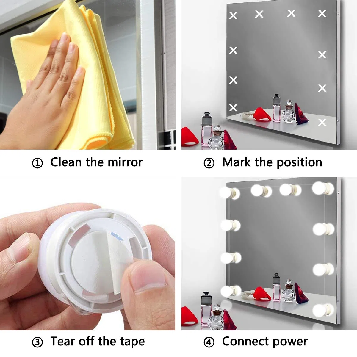 Luci da Specchio da Tavolo per Trucco, LED Stile Hollywood con 10 Lampadine Dimmerabili,5 Livelli di Luminosità e 3 Modalità Colore, con Porta USB,3200K-6500K