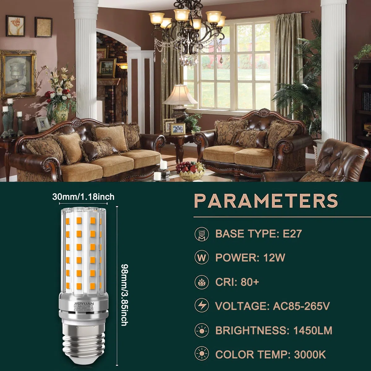 4 Pezzi 12W LED E27 Lampadine LED di mais, 100W equivalenti a incandescenza, Luce Bianca Calda 3000K 1450LM, CRI>80+, non dimmerabile, Nessun Sfarfallio, Edison mais Lampadina