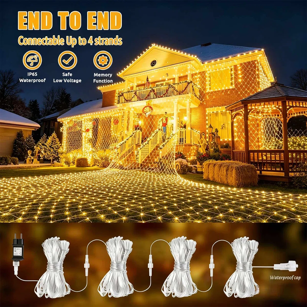 Joycome Rete Luminosa Natale Esterno 3x2M 200 LED Rete Luci con Spina, Timer, 8 Modalità Luci Albero di Natale Impermeabile Tenda Luminosa per Balcone Giardino Soffitto Terrazza - Bianco Caldo