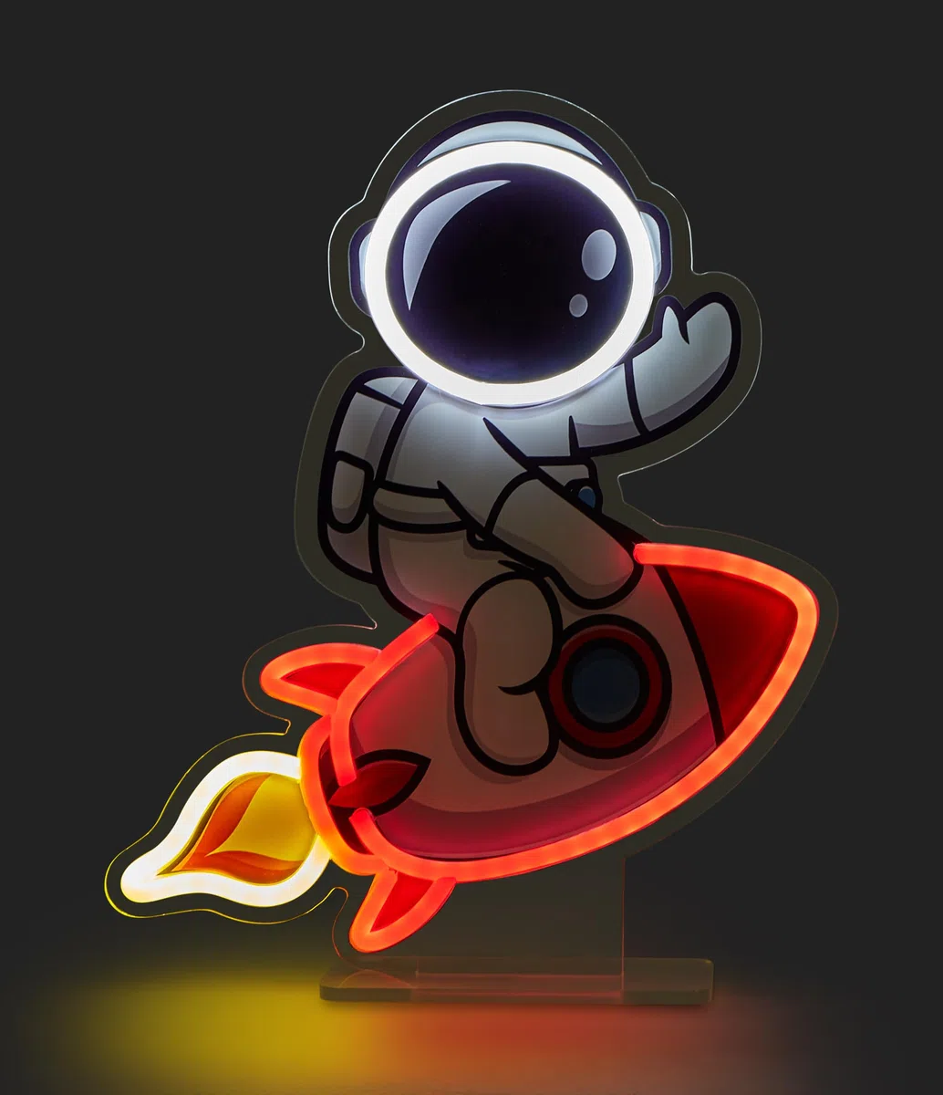 Lampada Neon da scrivania Astronauta e razzo FEEL AT HOME, Bianco, Illuminazione led, Cavo USB integrato, Luce multicolore, Per bambini e ragazzi, Idea regalo