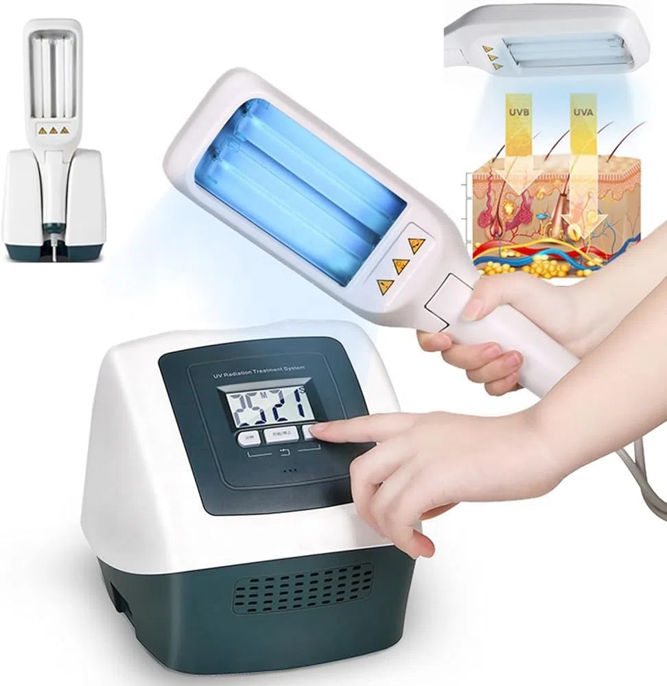 Lampada per fototerapia a spettro stretto con doppia lampadina, ampia area di irradiazione, timer e display LCD, sicura ed efficace per uso su tutto il corpo