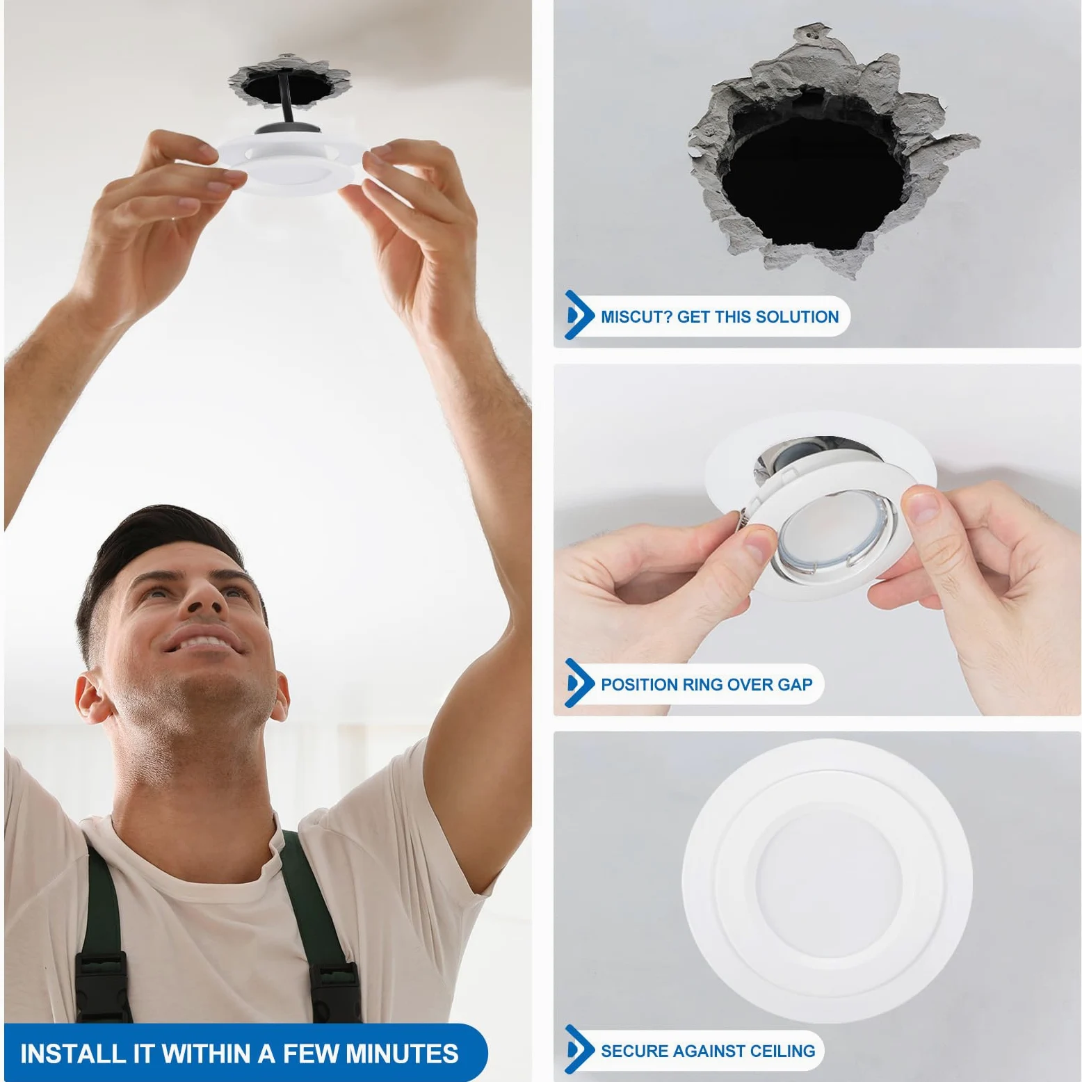 PATIKIL 5,91" ID 8,07" OD Zoccolo cerchio per Incassi Luci, Lucido Bianco Zoccolo Rivestimento cerchio Illuminazione Apparecchio per Soffitto Parete Incassi Lattina Faretto Incasso