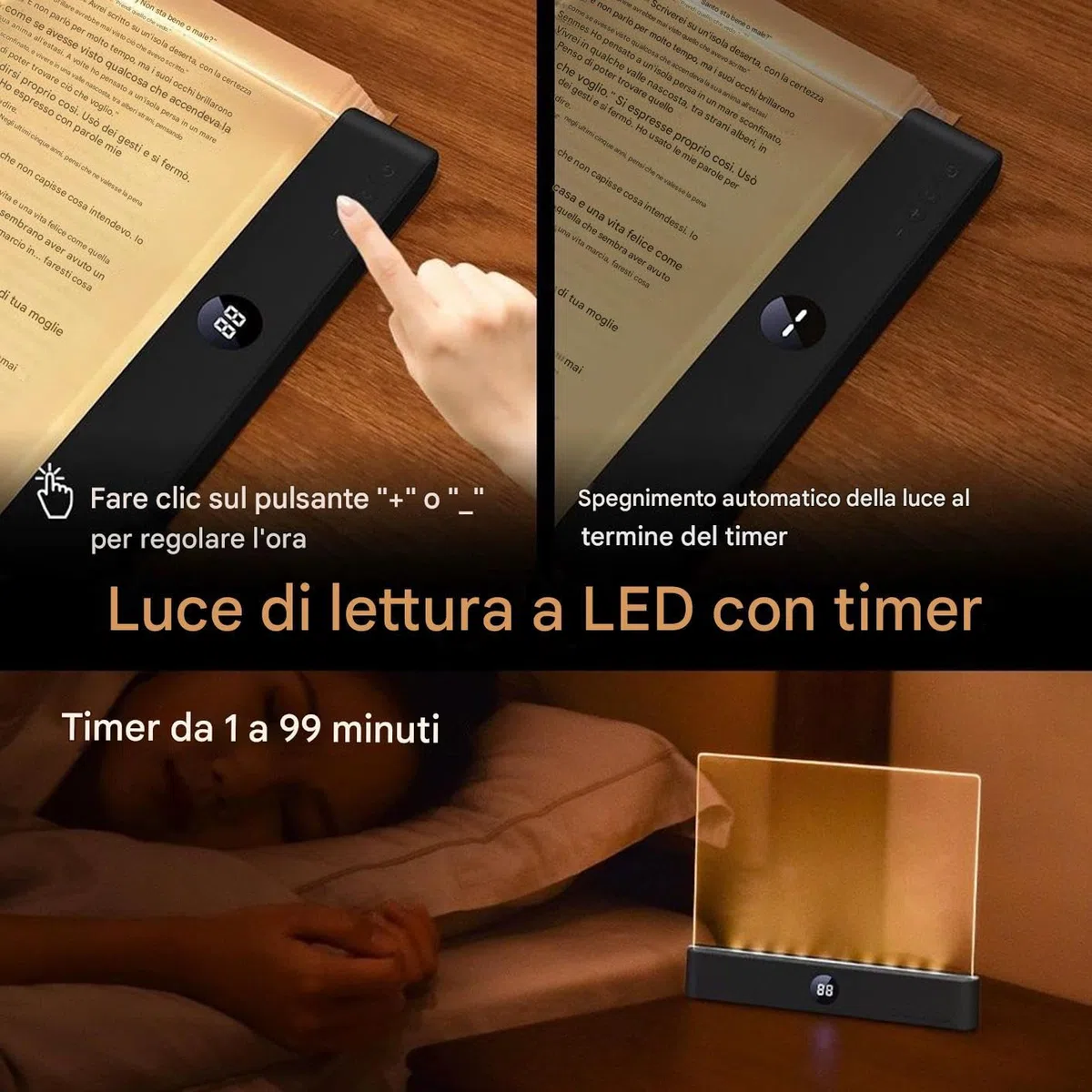 Lampada Libro Piatta, Lampada Da Lettura A LED Con Luce Notturna,Dimmerabile In 3 Colori E Lampadas Con Timer, Portatile Libro Per Leggere Notte, Per Camera Da ,biblioteca,lavoro,campeggio,viaggi