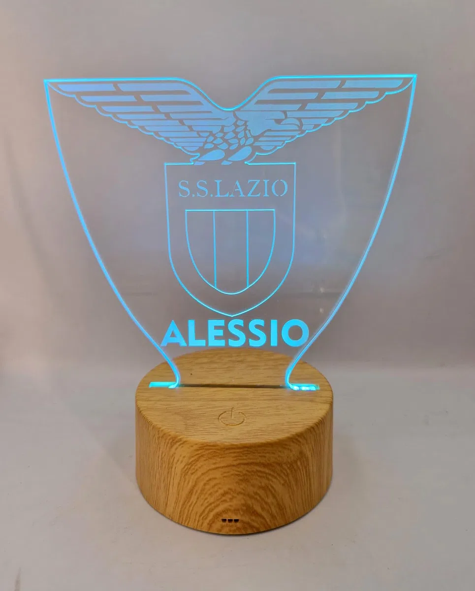 Generico Lampada in Plexiglass con Base Nera Logo Lazio Calcio e Nome Personalizzato Decor Night Light LED Luce Camera 7 Colori