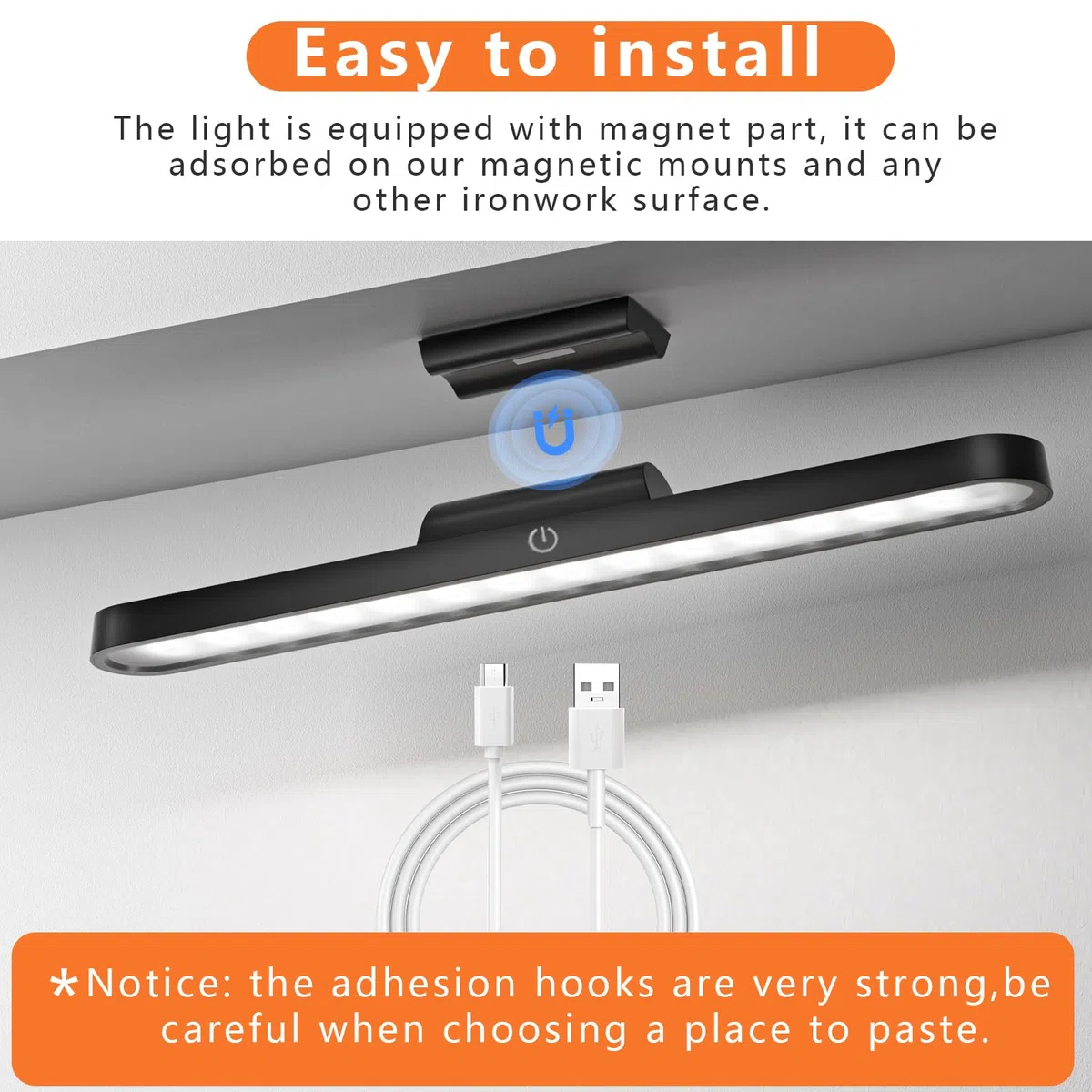Lampada da Scrivania Senza Fili 2500mAh Luce LED Sottopensile LED Magnetica Controllo Touch Dimmerabile Luce Notturna Luce Scrivania Ricaricabile USB per Sottopensile, Cucina, Lettura, Lavorare