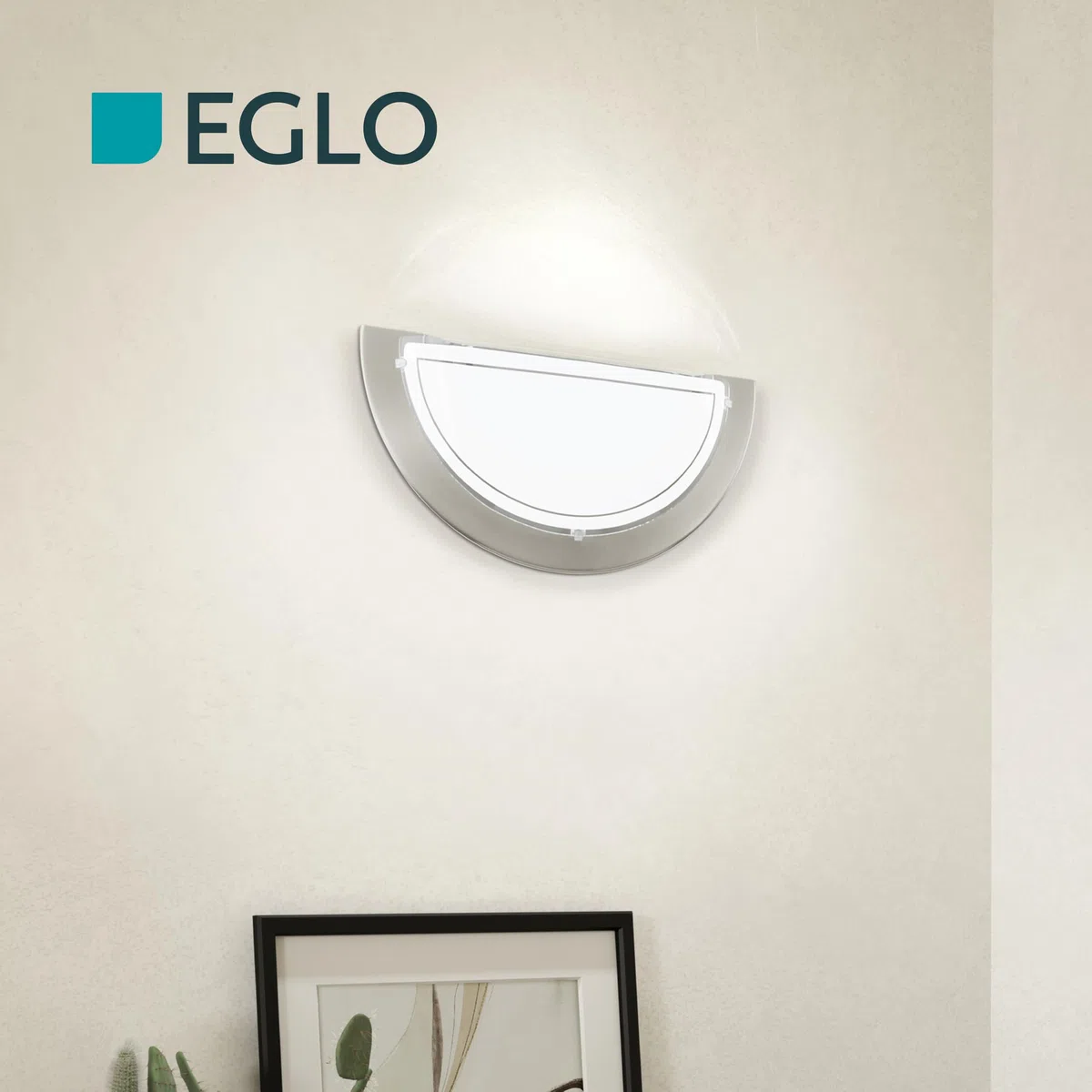 Eglo Planet 1 Plafoniera da parete, illuminazione da parete per interni in metallo e vetro, lampada da soggiorno in argento, bianco, lampada da corridoio semicircolare con attacco E27