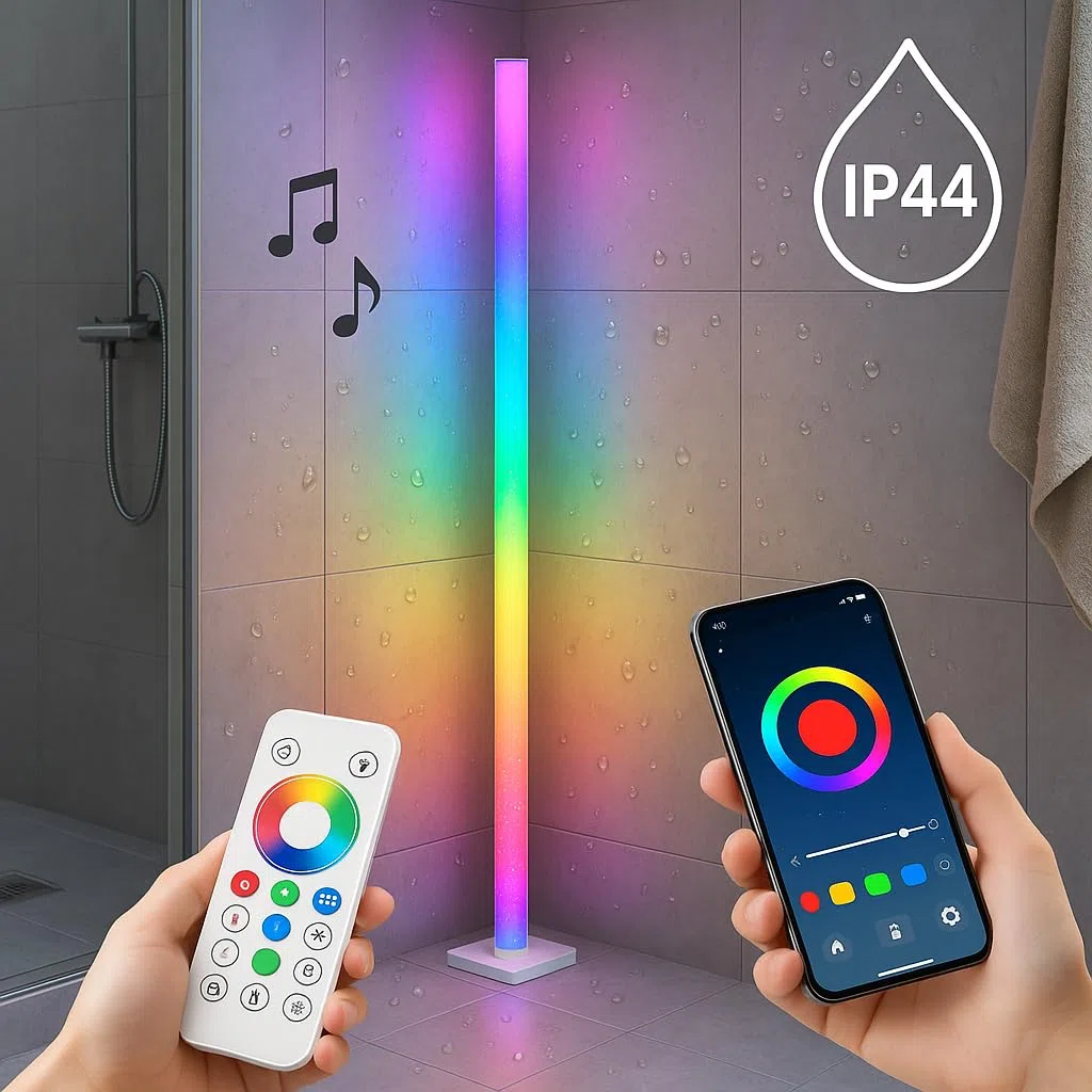 M mimotec - Lampada da terra dimmerabile RGBIC DC 5W, IP44, modalità musica personalizzabile, con cavo USB, telecomando e app inclusi