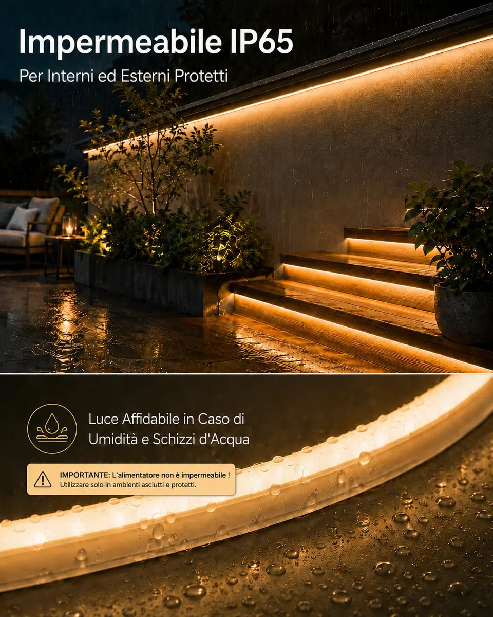 Meevt Striscia LED Neon 5 Metri Bianco Caldo 3000K, 12V Strisce Luci LED Flessibile con 600 LED, IP65 Impermeabile, Luci LED Sottopensile Cucina, Camera, Scale, Esterno (Senza Alimentatore)