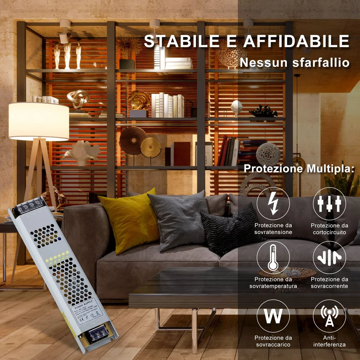 Trasformatore LED 24V 150W 6.25A, Alimentatore Switching Stabilizzato IP20 Slim, Driver AC110/220V a DC 24V per Strisce e Lampadine