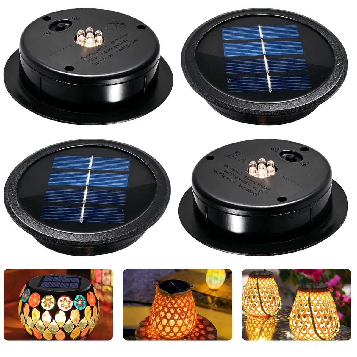 4 luci solari di ricambio, top 11 cm, coperchio di ricambio con 7 LED, IP65 impermeabile, ricambio per lampade solari da giardino, lanterna solare e fai da te (luce calda)