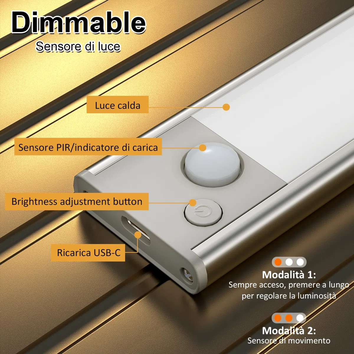 Luce-LED-Sottopensile-Cucina-Luci-Sensore-Batteria-Armadio-Lampada-Ricaricabile Magnetica Movimento Senza Fili Striscia Lampade Barra USB Interno Strisce Light Adesive Sotto Pensile Illuminazione