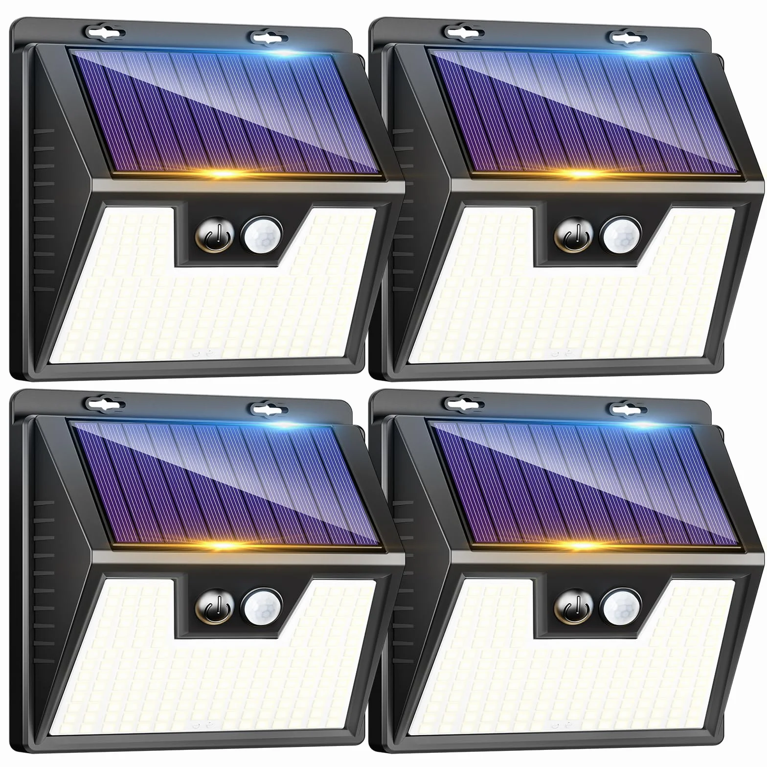 LOTMOS 4 Pezzi Luce Solare Led Esterno, 176 LED Faretto LED da Esterno con Sensore di Movimento, IP65 Impermeabile 3 Modalità Luci Lampada Solare da Esterno per Giardino Garage, Bianco Freddo