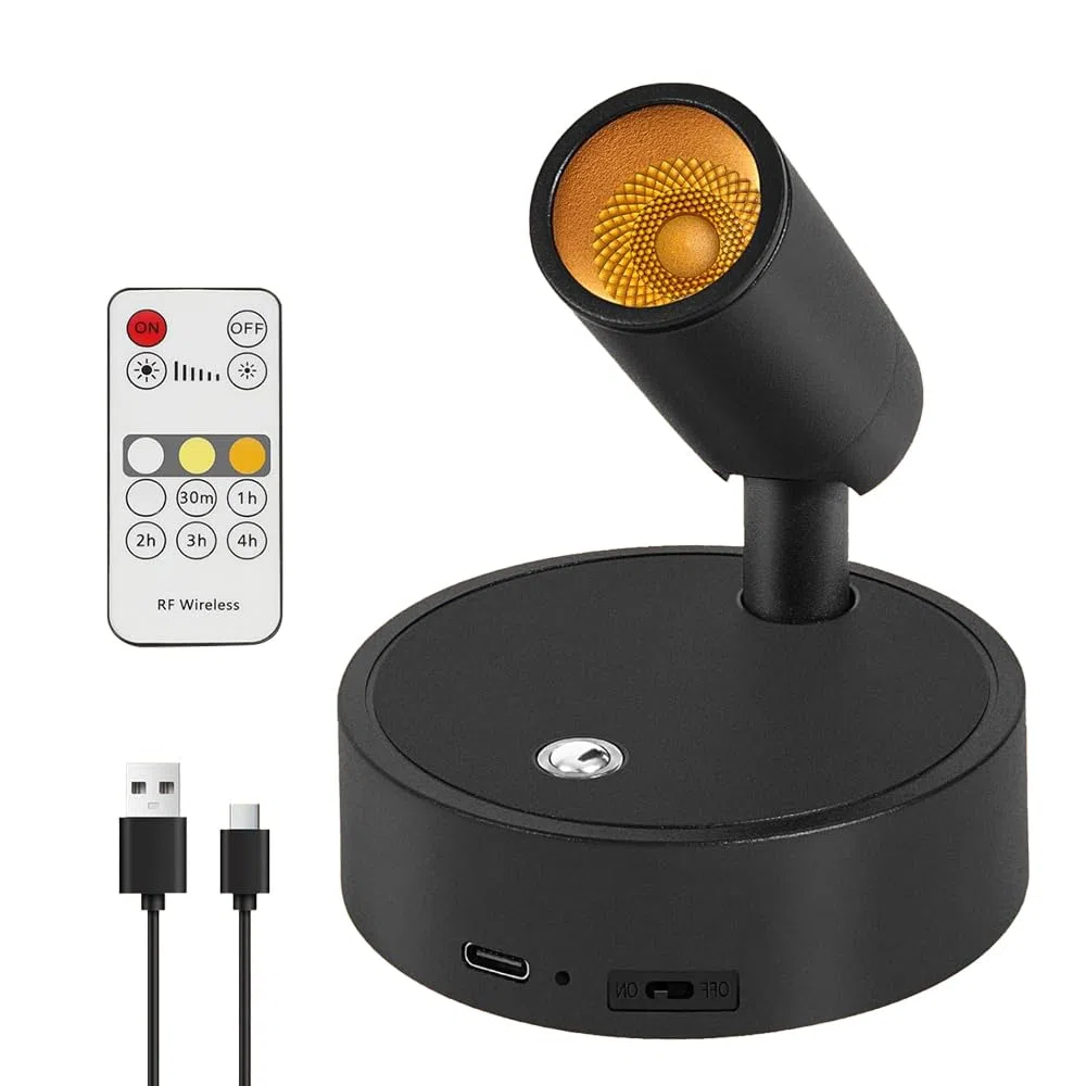 Faretto a LED Senza Fili, Lampada da Parete, Faretto Led Ricaricabile con Telecomando, FAretto a Batteria 3 Temperature di Colore, Dimmerabile, Funzione Temporizzazione, per Piante Artistiche
