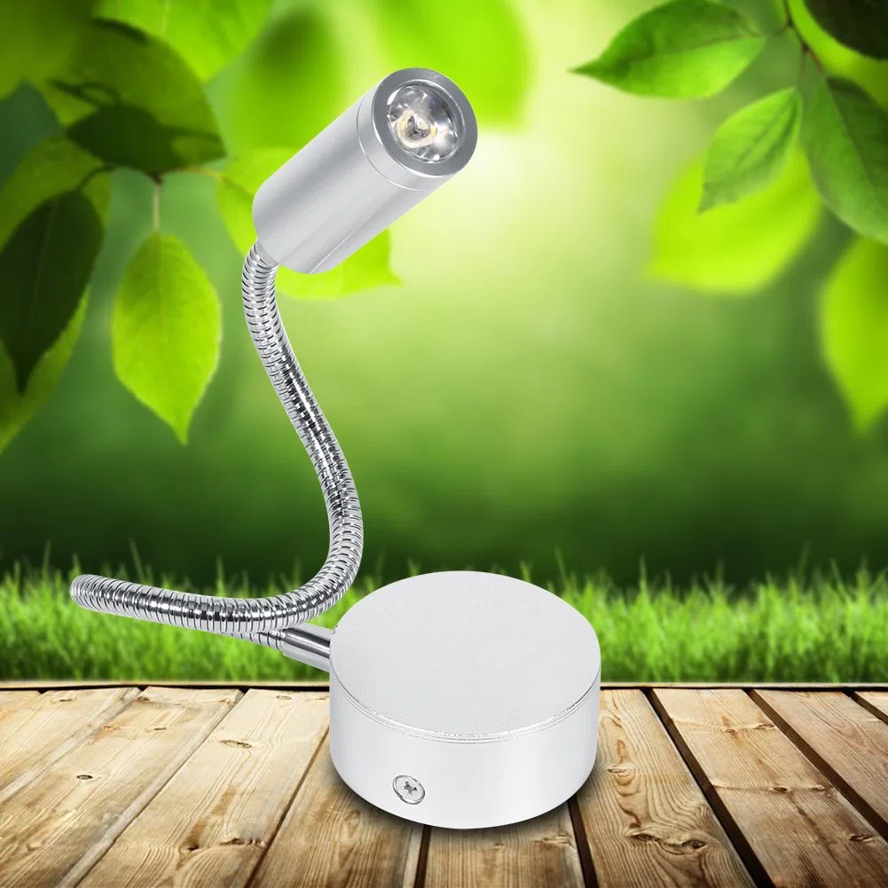 Lampada da Parete LED Regolabile con Collo di Cigno, 1W/3W Luce Calda 3000K, Lampada da Lettura Senza Fili a Batteria per Camera da Letto, Soggiorno, Ufficio, Argento