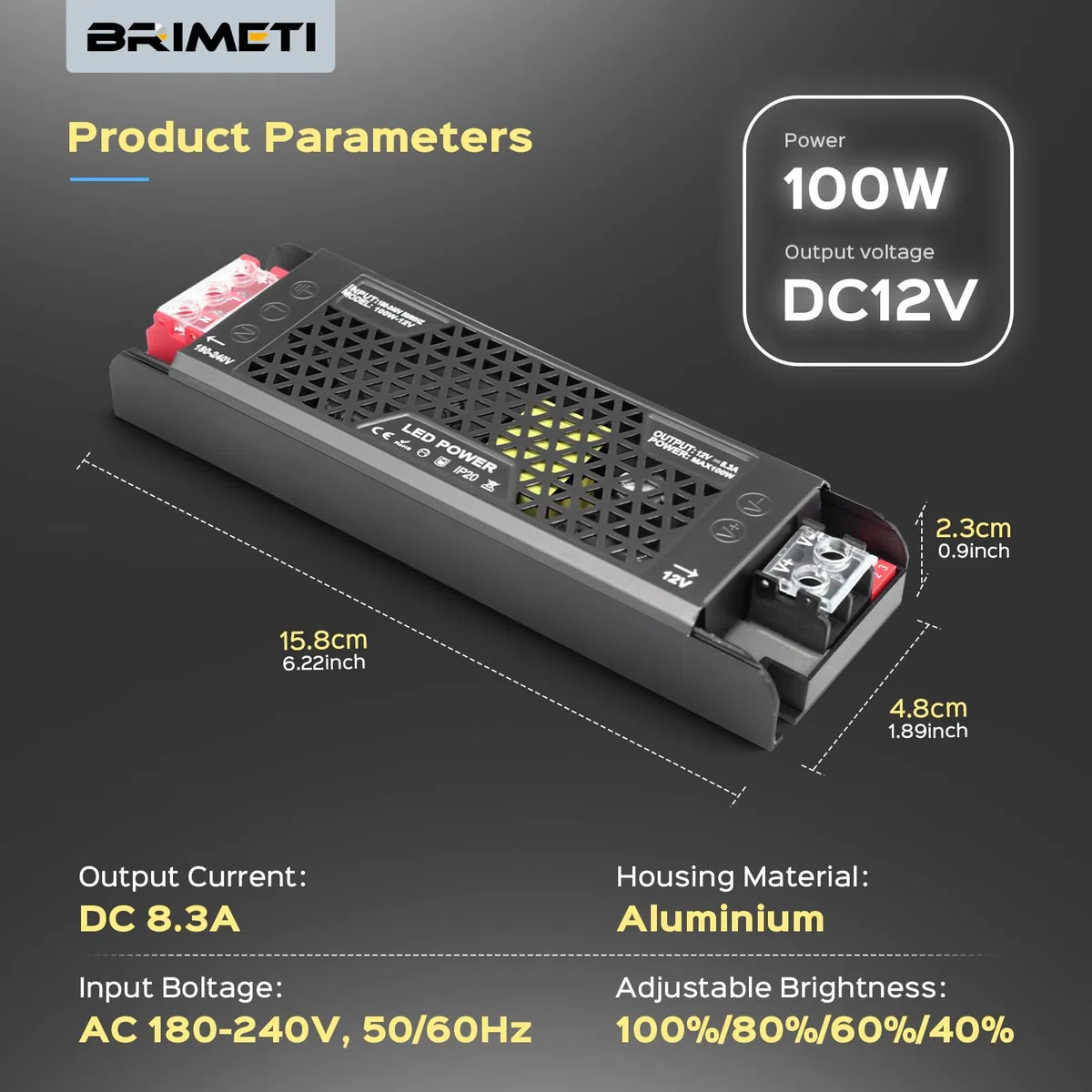 Trasformatore LED 12V 100W 8.3A Dimmerabile Alimentatore Ultra Sottile Driver AC 220V a DC 12 Volt Dimmer Adattatore Bassa Tensione Costante Trasformatori Alimentatoredi per Strisce LED