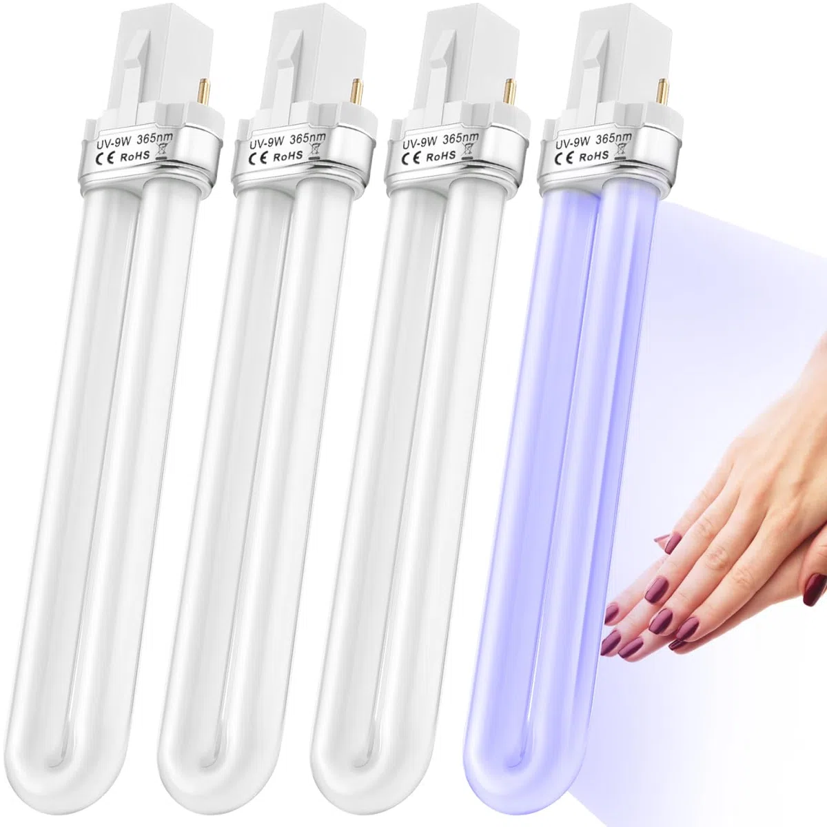 POPETPOP 4 Pezzi 9W Lampadina UV Nail Tube sostituzione: 365Nm Tubo Lampada per lampade asciuga unghie ultraviolette