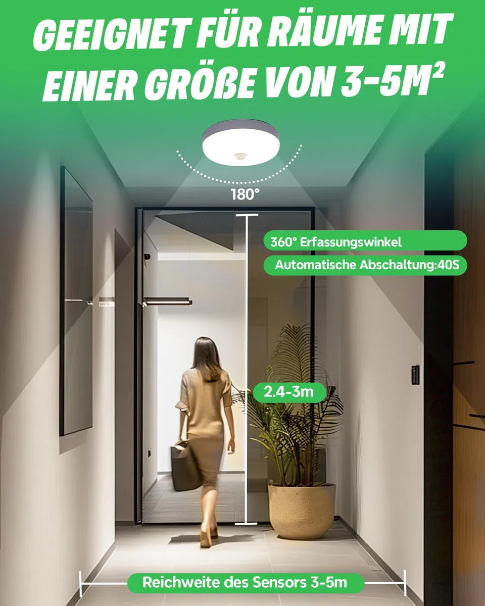 Plafoniera con Sensore di Movimento,15W Rotonda Lampada LED Soffitto Pannello Interno Plafoniere Sensore Bianco Naturale 4000K,IP56 Impermeabile per Scala Interna Esterna Garage Corridoio