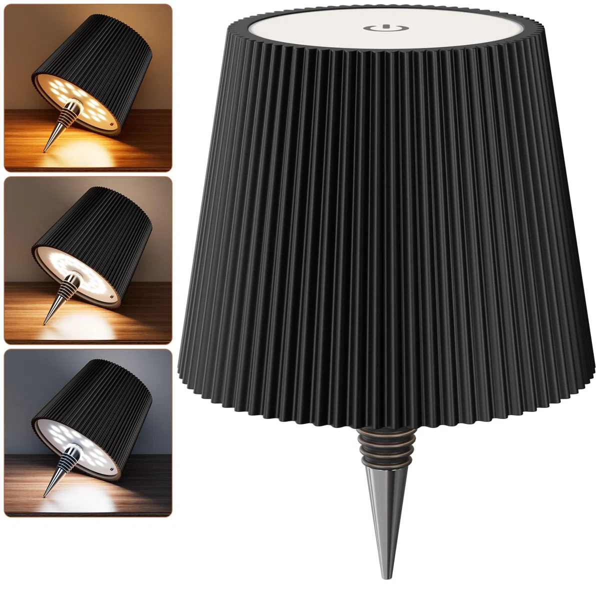 Lampada per Bottiglia LED Ricaricabile - 5200mAh Lampada da Tavolo Senza Fili Dimmerabile 3 Colori - IP54 Impermeabile Comando a Tocco per Interno Esterno Famiglia Ristorante Bar (Nero)