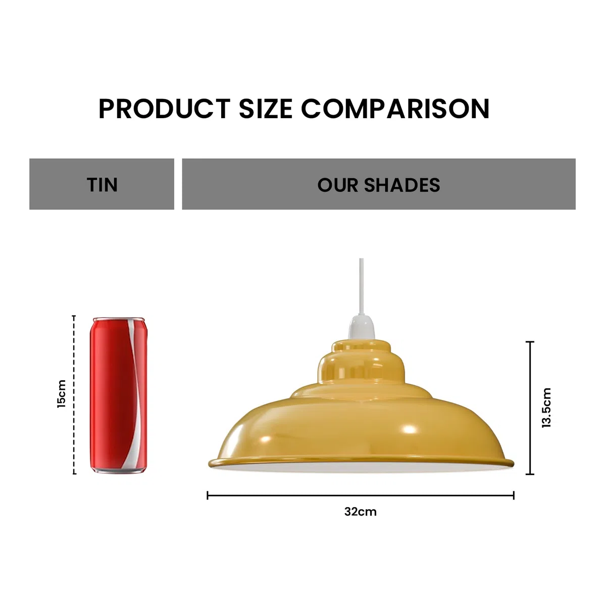 LEDSone Vintage Industrial Pendant Light Easy Fit with Metal Lampshade with Reduction Plate E27 for Bedroom Living Room (Giallo)