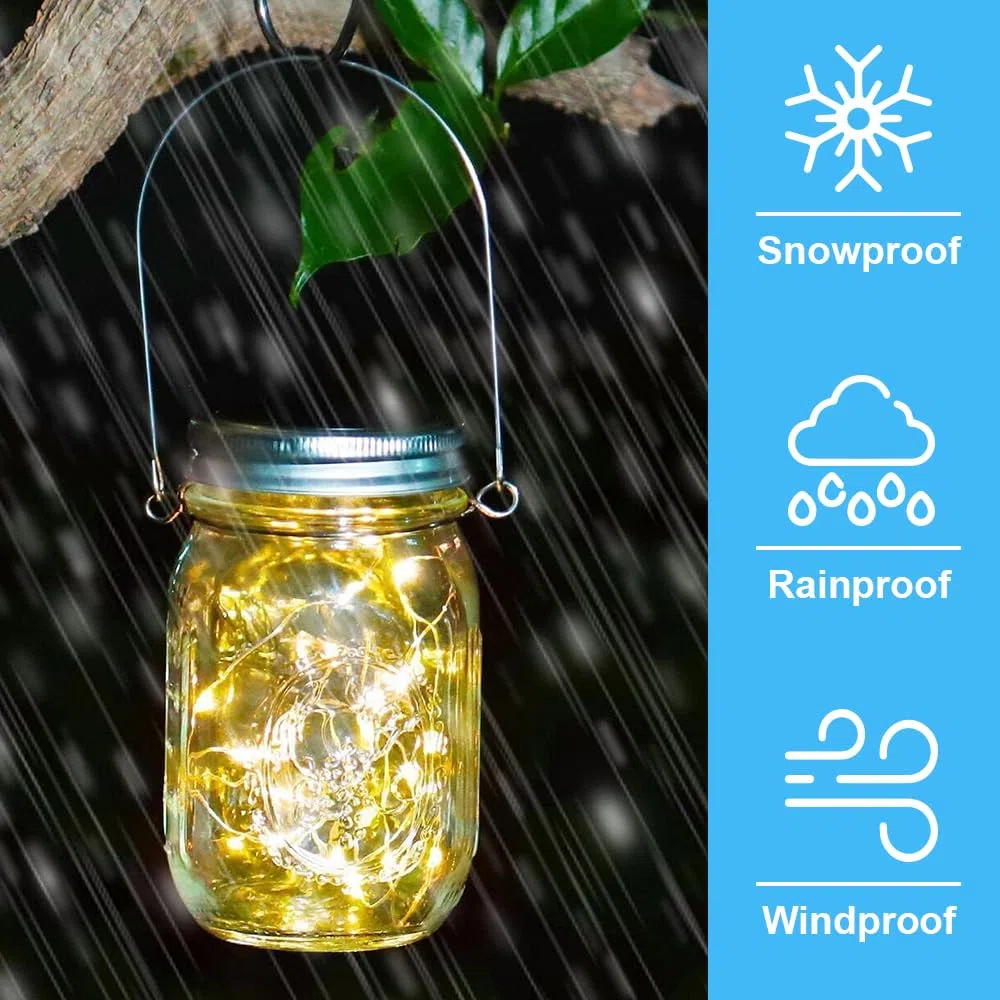 4 pezzi di ricambio per luci solari, Mason Jar, lanterna coperchio, lampada solare Mason Jar Light, lampada solare per esterni, con 30 lampade a LED e ganci, coperchio per giardino, albero