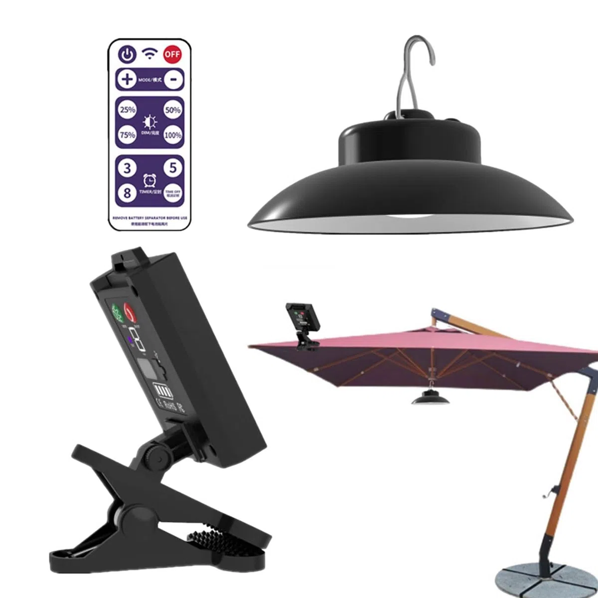 Luci per ombrelli da Esterno | Ombrello Impermeabile ad energia Solare con Clip - Ombrello a LED Ricaricabile per Patio per da Spiaggia, Campeggio, Decorazione per Feste in Giardino