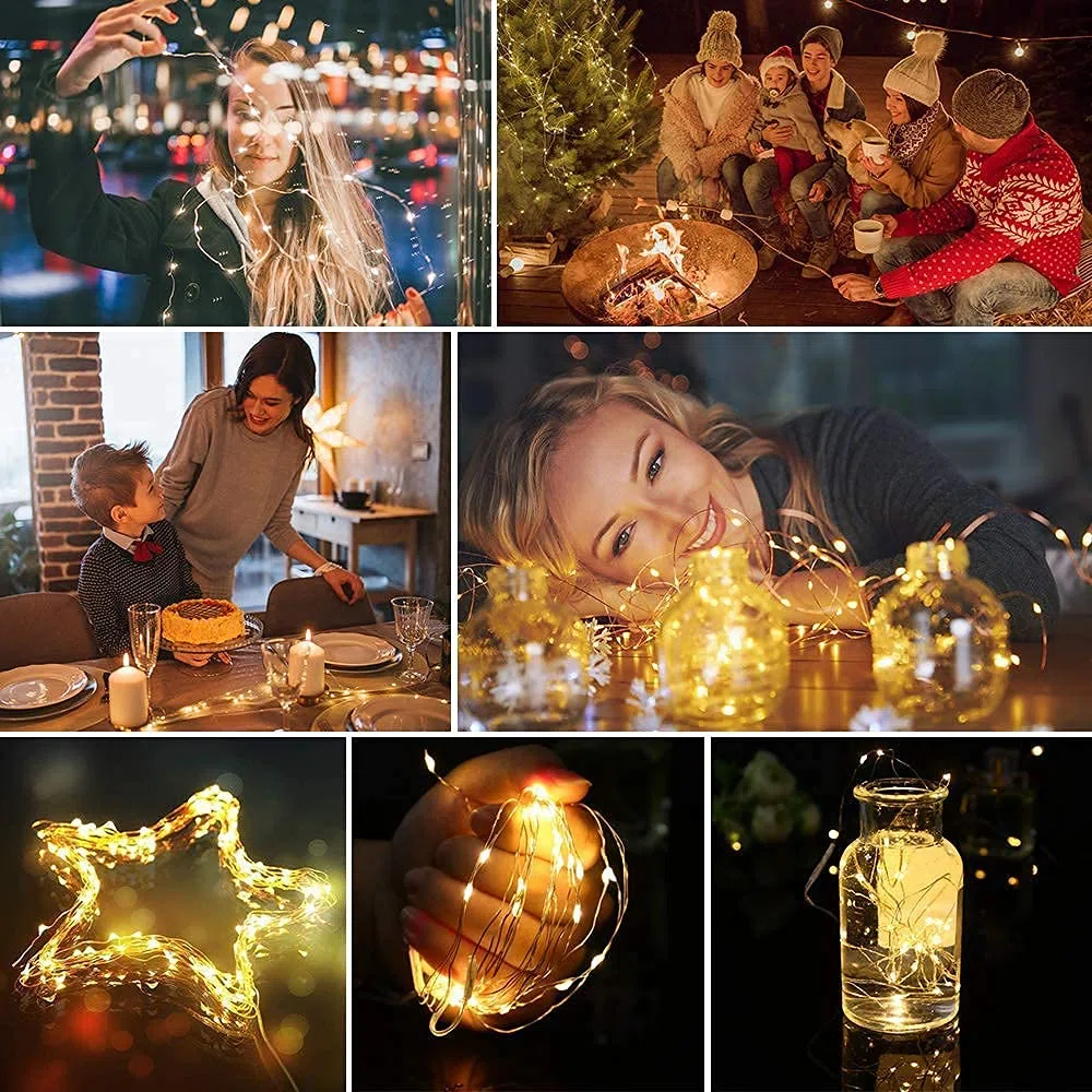 Stringa Luci LED a Batteria, 15 Pezzi Impermeabile 20 LED 2M Mini Lampada a Fili di Rame Bianco Caldo per Interni ed Esterni, Natalizi, Matrimoni, Feste di Compleanno, Decorazione da Giardino