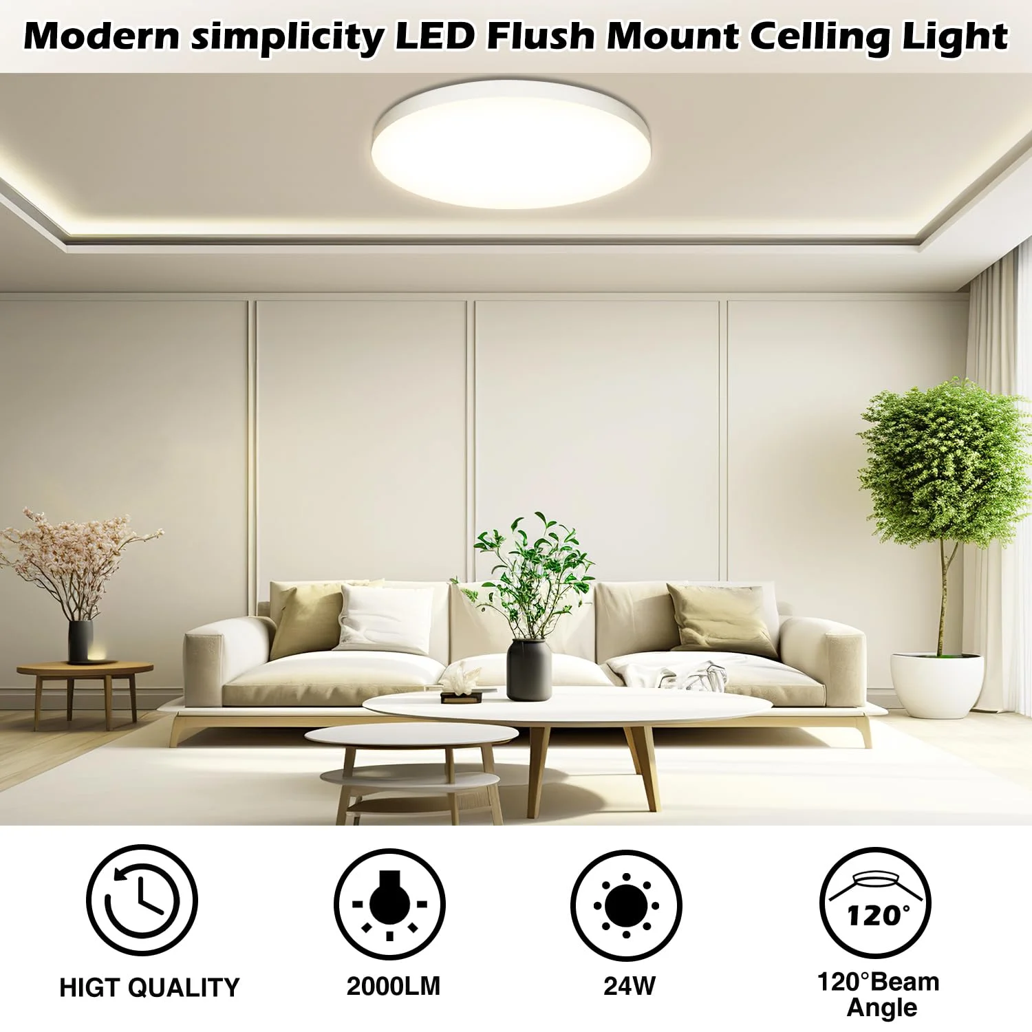OUILA Plafoniera LED Soffitto 24W, Lampada da Soffitto 4000K 2000LM Plafoniera Bagno IP44 Impermeabile Rotonda Ø28CM Lampadario LED Moderna Luce Soffitto per Cameretta, Cucina, Soggiorno