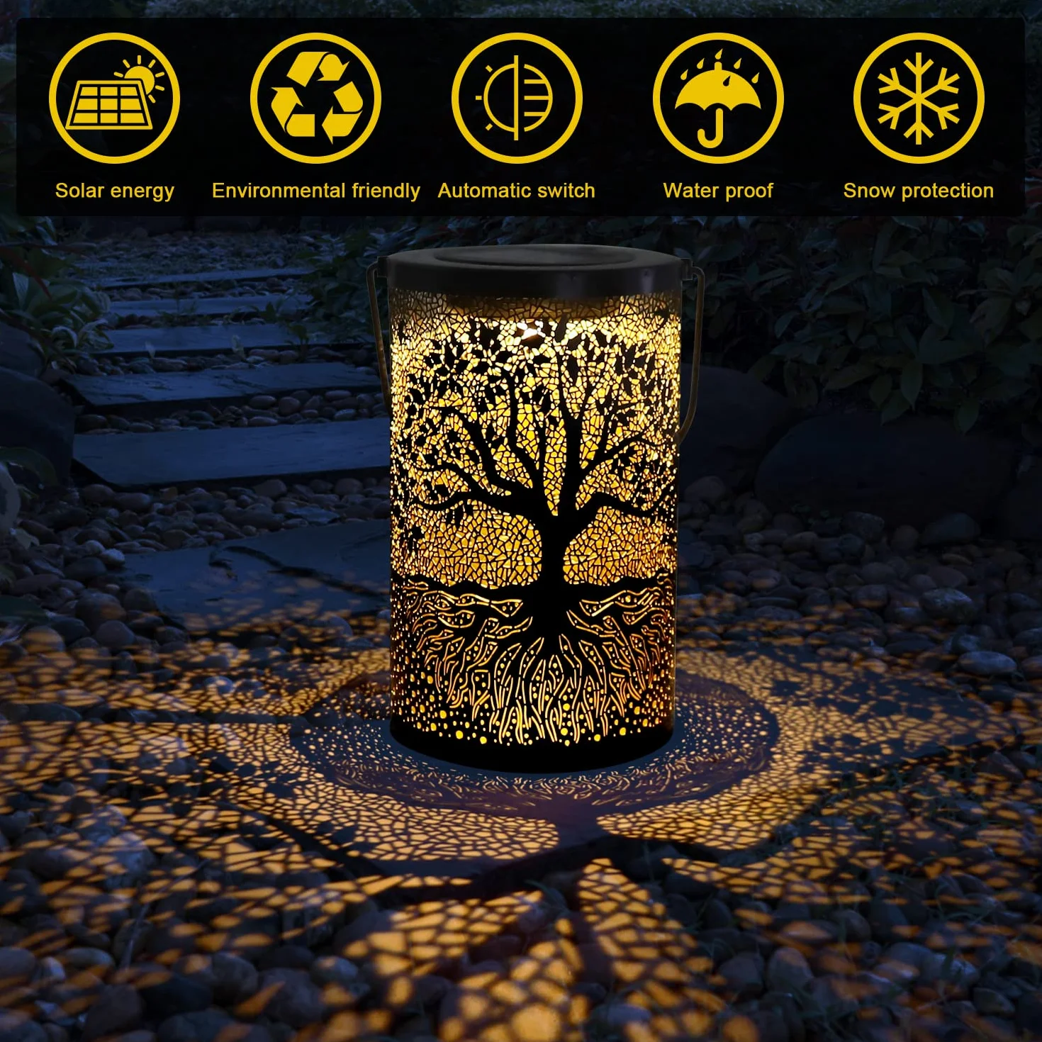ZWOOS Lanterna Solare da Esterno, Lampade Solari da Giardino, Impermeabile IP44, Appendere/In Piedi, Luce Solare LED Decorativa per Giardino, Balcone (Albero)