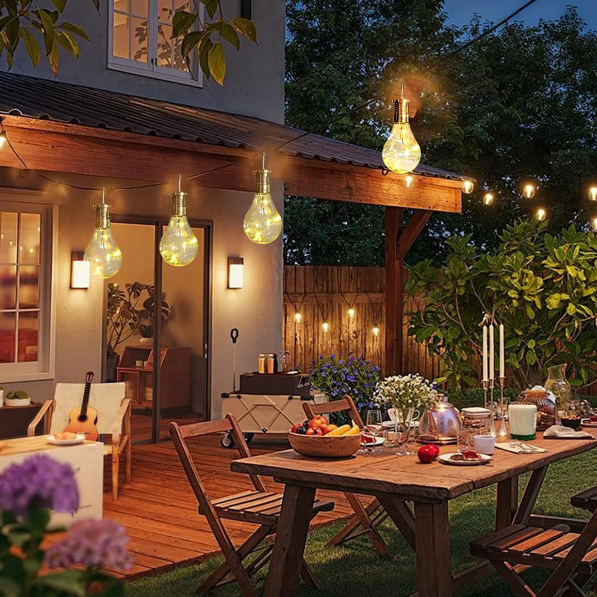 Lampadine Solari Sospese da Esterno Led,4 Pezzi Lampadine a Energia Solare,Lampadina Solare Luci Esterne,Lampade Sospese,Lampade da Giardino,per Feste,Terrazzo,Balcone,Matrimonio