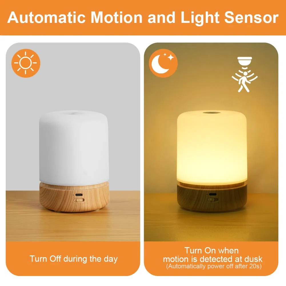 URAQT Luce Notturna LED, Lampada da Comodino Touch Dimmerabile, Lampada da Comodino con 8 Colori RGB, 3 Livelli Luminosità Con sensore di movimento, per Bambini, Camera da Letto, Campeggio