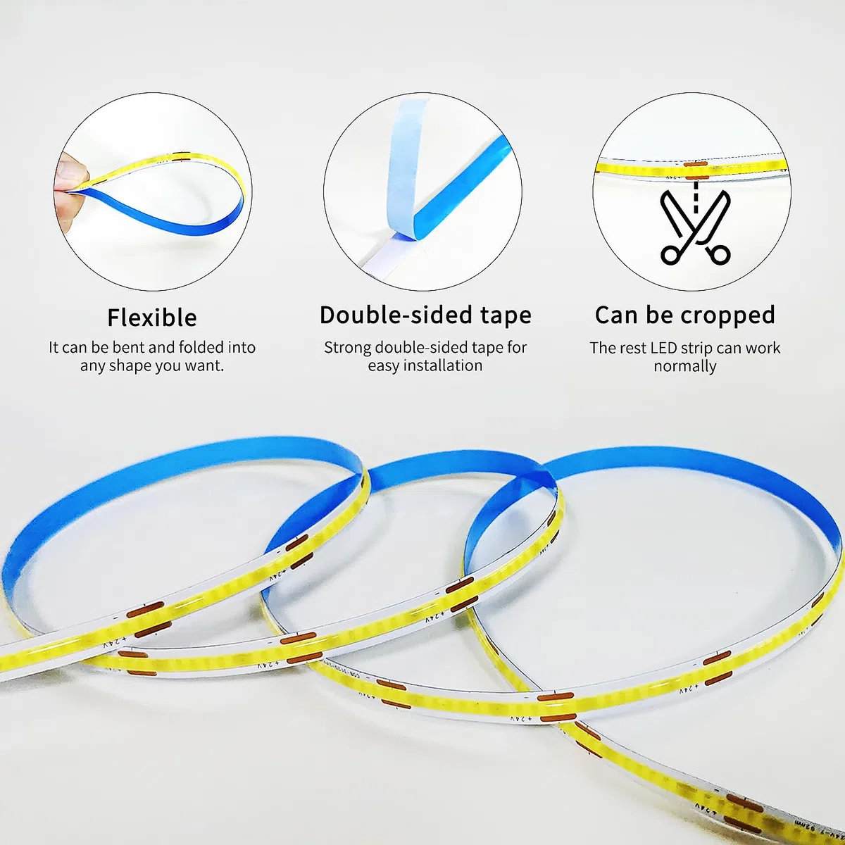 COB - Striscia LED LED 100 piedi bianco caldo strisce LED 3000K con telecomando e applicazione, luci LED COB dimmerabili 24V per camera da letto, TV, specchio, armadietto,