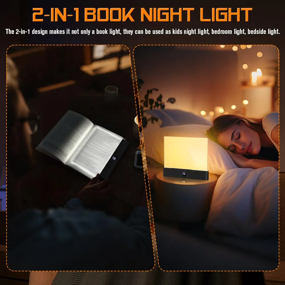Lampada Libro Piatta, Lampada Lettura a Pannello LED con 3 Colori e Timer, Lampada da Lettura Portatile Pia-tta, Regolazione Della Luminosità Luce Ricaricabile Luce, per Lettura ALetto, Casa