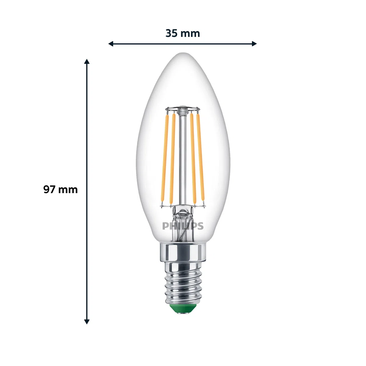 Philips LED UltraEfficient, Lampadina Candela, Vetro, Filamento, Attacco E14, equivalente a 40W, Luce Bianca Calda 2700K, confezione da 3